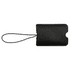 A black leather luggage tag with a pull-apart design and a secure attachment strap.