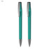 A teal pen set featuring two matching pens with silver accents and clips, presented in a gift set.