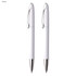 A white pen set featuring two plastic pens with silver accents and a branded logo.