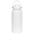 A drink bottle with a white rubber coating and a handle, featuring a screw-top lid.
