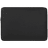 A black recycled laptop sleeve with a zipper closure and a logo on the side. Suitable for a 15.6" laptop.