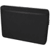 A black recycled laptop sleeve featuring a zippered pocket and a minimalist design, suitable for 15.6" laptops.