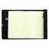 A5 RPET folio notebook in black featuring lined pages, a pen holder, and compartments for accessories.