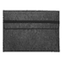 A grey felt laptop sleeve with a black elastic band for closure, featuring a simple design and a logo.