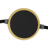 A round black charging pad with a bamboo border and a braided cable, designed for wireless charging.