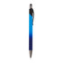 A blue gradient metal pen with a black clip and tip, featuring a logo on the body.