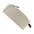 A medium, cream-coloured cosmetic bag with a black zipper and a loop handle. It features a logo.