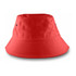 A red bucket hat with a wide brim and ventilation eyelets. Features a logo on the side.