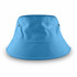 A large, bright blue bucket hat with ventilation eyelets and a wide brim. It features a logo on the side.