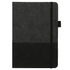 A5 thermo notebook in black with a textured cover and black elastic band closure, featuring a logo.