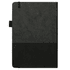 A5 Thermo Notebook in black with a textured finish, featuring a logo and an elastic band closure.