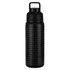 A drink bottle in black with a textured surface, featuring a handle and a logo. Holds 750ml of liquid.