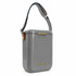 A stylish grey cooler with a shoulder strap, featuring a logo on the front and a sleek, modern design.