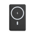 A black solid state power bank with a circular design and a lightning bolt symbol. It features a logo.