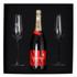 A champagne flute gift set featuring a bottle of Mumm Marlborough Champagne and two elegant clear glass flutes.