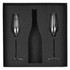 A black Champagne flute gift set featuring two elegant flutes and a bottle, presented in a sleek black box.