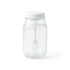 A clear plastic salad jar with a white lid and a built-in white fork inside.