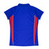 A blue polo shirt with red side stripes and a collar, featuring a logo.