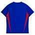 A blue men's t-shirt with red side accents and a logo. The back view is displayed.