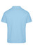 A light blue polo shirt with a collar, featuring a branding logo on the back.