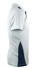 A light grey polo shirt with navy blue side panels and a collar, featuring a logo.