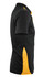 A black polo shirt with yellow accents, featuring a collar and short sleeves, and includes a logo.