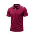 A maroon polo shirt with light blue detailing and a logo. Designed for men, featuring a classic collar and buttons.