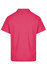 A pink polo shirt with a collar and a back view, featuring a logo.