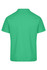 A green polo shirt with a collar, featuring a branding logo on the back.