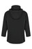 A black jacket with a hood, featuring zip details and a simple design. It has a logo on the garment.