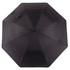 A black 60" vented tipless golf umbrella featuring a spacious octagonal design and a handle.