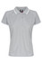 A light grey polo shirt with white accents and a logo on the collar. Short-sleeved design for a casual look.