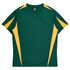 A green and yellow men's T-shirt with short sleeves and a logo on the label.