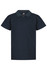 A navy blue polo shirt with a collar and three buttons, featuring a small logo.
