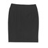 A knee-length black skirt with a sleek design and zip closure at the back, featuring subtle pleats.