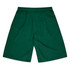 Green sports shorts featuring an elastic waistband and a logo. Suitable for kids' sports uniforms.