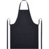 A black apron made from 240 g/m² recycled material, featuring a front pocket and adjustable ties.
