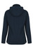 A dark navy soft shell jacket with a hood, featuring a sleek design and contrasting side seams.