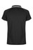 A black polo shirt with a contrasting trim and a logo on the chest.