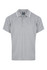 A grey men's polo shirt with white accents and a logo on the chest. Short sleeves and a collared neckline.