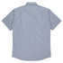 Short-sleeve button-up shirt in light blue with a subtle stripe pattern, featuring a back yoke and branding.