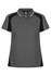 A grey polo shirt with black accents and white detailing, featuring a collar and three buttons.