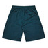 Dark green kids' sports shorts with an elastic waistband and a smooth fabric finish. Features a logo.