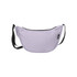 A purple recycled waist bag with a black zipper and adjustable strap, featuring a logo on the side.