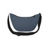 A grey waist bag with a black strap and a zippered closure, featuring a logo.