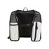 A lightweight, black and white hydration pack with mesh panels and pockets for storage.