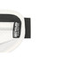 A close-up of a white and black waist pack featuring a recycled polyester tag and a grey mesh fabric section.