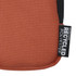 A small pouch in earthy orange, made from recycled polyester, featuring a black zip and branding label.