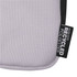 A small pouch in light grey made from recycled polyester, featuring a zip closure and branding.