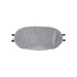 A grey eye mask with black straps, designed for travel comfort, featuring a branding logo.